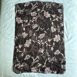 Brown And Pink Floral Rectangular Scarf / Hijab